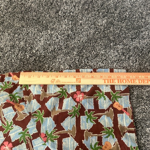 Vtg Reyn Spooner Hawaiian Shirt Mens Large Brown Palm Tree Hut Guitar Hibiscus - Picture 10 of 14